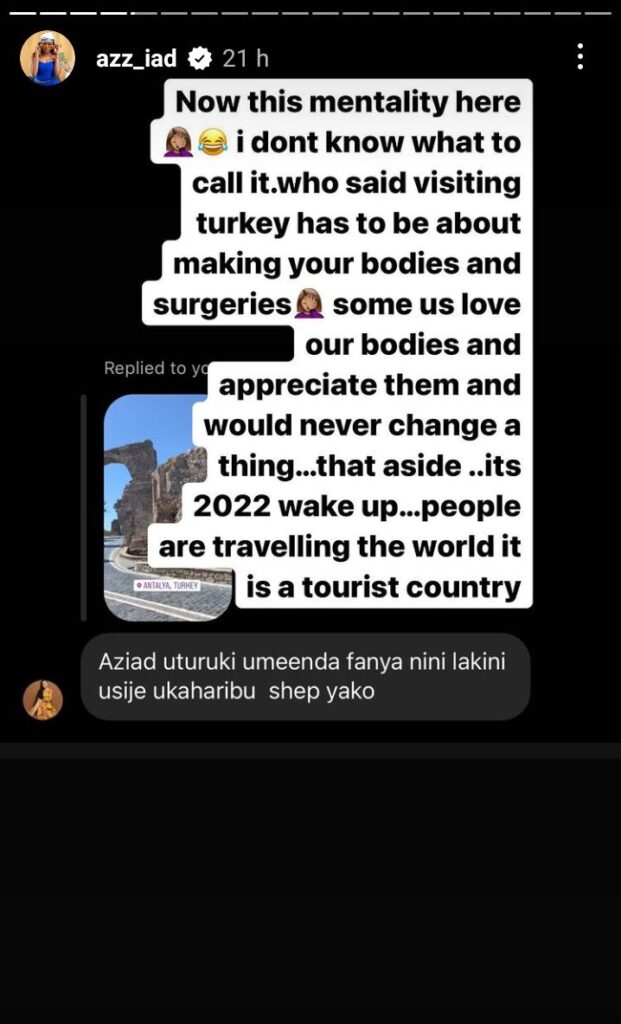 Screenshot 20220414 135641 Azziad Responds to Claims of Visiting Turkey to Enhance Her Body through Plastic Surgery