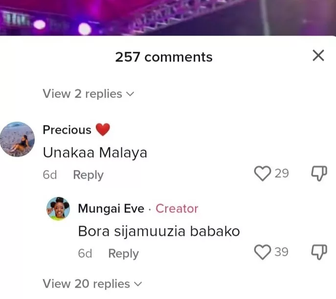 IMG 20230213 050725 jpg "Bora sijauzia babako," Eve Mungai fires back at a fan