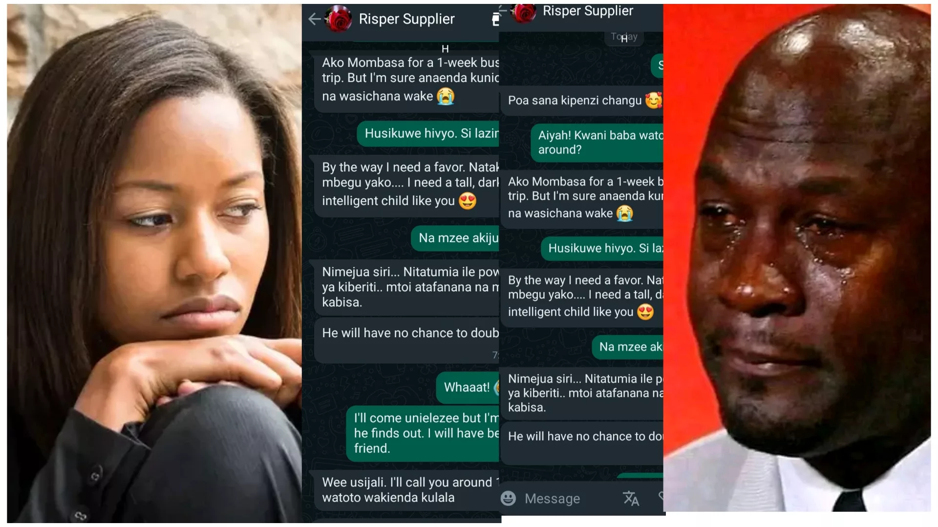 A Whatsapp conversation between a man and who appeared to be his 'mpango wa kando' has elicited mixed reactions among Kenyans online. This after the lady requested for a 'better seed' from the man, adding that she will use matchbox powder to disguise the plan. In the conversation, the wife revealed that his husband had gone to Mombasa for a 1-week trip. She suspected that his hubby would cheat on her while there. "Ako Mombasa for a 1-week business trip. But I'm sure anaenda kunicheza na wasichana wake 😭. As a revenge plan, the lady went ahead and requested the man to give her a better seed, adding that she wanted a tall, dark and intelligent child. "By the way I need a favor. Nataka mbegu yako.... I need a tall, dark and intelligent child like you 😍," She said. The man was reluctant to the idea but the Lady had a master plan. She would use matchbox powder to make the kid look like her. "Nimejua siri... Nitatumia ile powder ya kiberiti.. mtoi atafanana na mimi kabisa." She added. " I'll come unielezee but I'm afraid if he finds out. I will have betrayed my friend. Use of Kiberiti not new in Kenya This is not the first incident in Kenya.In 2021, another Whatsapp conversation involving use of Kiberiti to disguise cheating, lit the internet. The conversation involved wife of a teacher who had gone for KCSE marking. The lady who wanted to have a steamy moments with the man revealed that she would use matchbox powder to make the kid appear like her. "....huyu mjinga ataenda KCSE marking. I will be yours for two weeks 🤗🤗🤗 🙈. Soon, lazima nibebe mimba yako. I will be on my fertile days, dont disappoint. ..... Don't worry.Nitaweka Kiberiti.Atatoka akinifanana," she said.