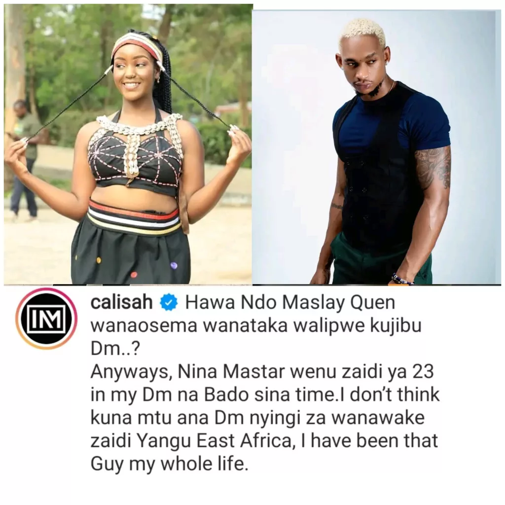 Kenyan socialite Shakilla has caused a bizz on social media after she was caught red handed begging a man to date.Screenshots shared by Tanzanian Model Calisah showed the curvey queen simping in his DMs. In the conversation, Shakilla appeared so determined to win the heart of the Tanzanian model. She revealed that Calisah has been her crush to a point of almost masturbating. "Hey Calisah,How are you? I was scared at first that you wouldn't answer. Your picture.. They got me in the shower, masturbating," she wrote. Calisah did not not respond to her messages but she was determined to everything to have him. She went ahead persistently went on persuading and even lured him with a reality show. The Tanzanian model threw shades at Shakilla for saying that she will charge Ksh. 6,600 to reply to DMS. He also added that he will be charging to reply to messages since he is tired of all the girls in his DMs. "Hawa ndio maslay queen wanaosema wanataka walipwe kujibu DM? Anyway, nina mastar wenu zaidi ya 23 in my DM na bado sina time. I don't think kuna mtu ana DM nyingi kuliko mimi in East Africa, I have been that guy my whole life," Calisah wrote. Earlier today, the socialite said fans sending her DMs on Instagram must be ready to pay 50 dollars for her to respond to them. Earlier this year, Socialite Shakilla revealed that she was having a hard time getting a good man. She however noted that she was allergic to broke men, adding that she wanted a man who would give her money regularly.