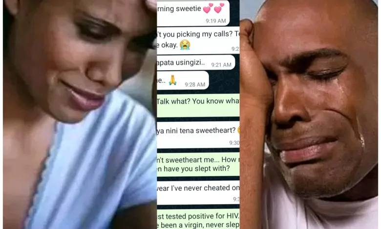 Love is a beautiful thing. Love is blind and lovers can go a long way to prove their affection for each other. In one of Whatsapp conversation that has leaked into the internet, a lady left netizens in shock after she revealed that she infected her boyfriend with HIV out of love. In the conversation, the aggrieved man confronted her girlfriend for being unfaithful. According to the conversation, the man had just tested positive for the highly dreaded HIV. He went ahead and disclosed that he has never been into any other relationship. According to him, he has never tasted any other honeypot except his girlfriend's. "Don't sweetheart me... How many men have you slept with? "I just tested positive for HIV. All along I've been a virgin, never slept with anyone until I met you 😭," he lamented. In her defense, the girl insisted that she thought the man knew her condition. She argued that she took HIV drugs without hiding, thus thought the boyfriend knew her condition. "Nimekuwa nikitake drugs all the time. I thought you knew.,😢," She said. The lady went ahead and confessed that she intentionally accepted to have a steamy moment with his boyfriend, despite knowing her condition. She revealed that her action was driven by love, adding that she needed a company, to walk the tough journey. "Anyway.. I infected you out of love. We can at least pull out together."