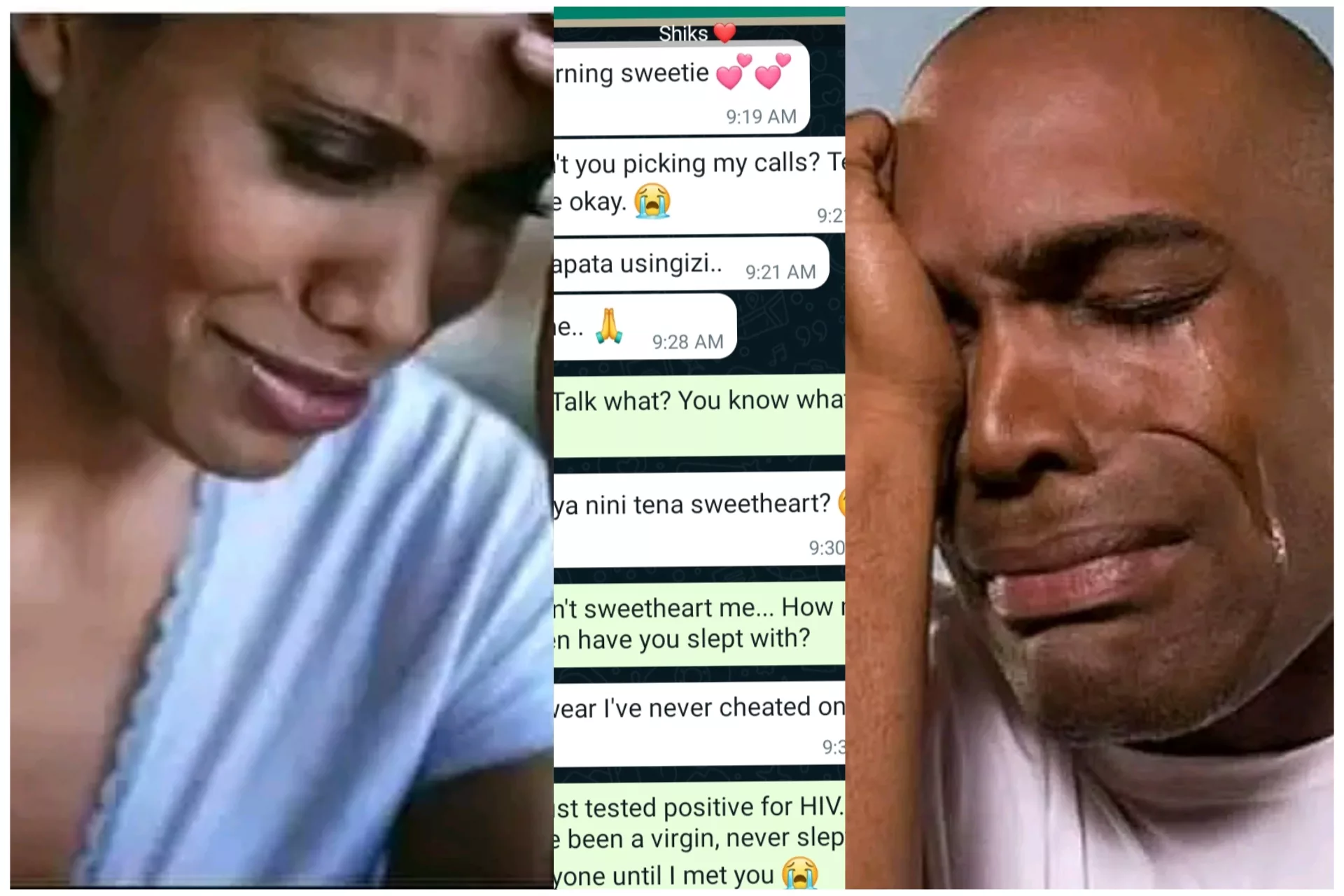 Love is a beautiful thing. Love is blind and lovers can go a long way to prove their affection for each other. In one of Whatsapp conversation that has leaked into the internet, a lady left netizens in shock after she revealed that she infected her boyfriend with HIV out of love. In the conversation, the aggrieved man confronted her girlfriend for being unfaithful. According to the conversation, the man had just tested positive for the highly dreaded HIV. He went ahead and disclosed that he has never been into any other relationship. According to him, he has never tasted any other honeypot except his girlfriend's. "Don't sweetheart me... How many men have you slept with? "I just tested positive for HIV. All along I've been a virgin, never slept with anyone until I met you 😭," he lamented. In her defense, the girl insisted that she thought the man knew her condition. She argued that she took HIV drugs without hiding, thus thought the boyfriend knew her condition. "Nimekuwa nikitake drugs all the time. I thought you knew.,😢," She said. The lady went ahead and confessed that she intentionally accepted to have a steamy moment with his boyfriend, despite knowing her condition. She revealed that her action was driven by love, adding that she needed a company, to walk the tough journey. "Anyway.. I infected you out of love. We can at least pull out together."