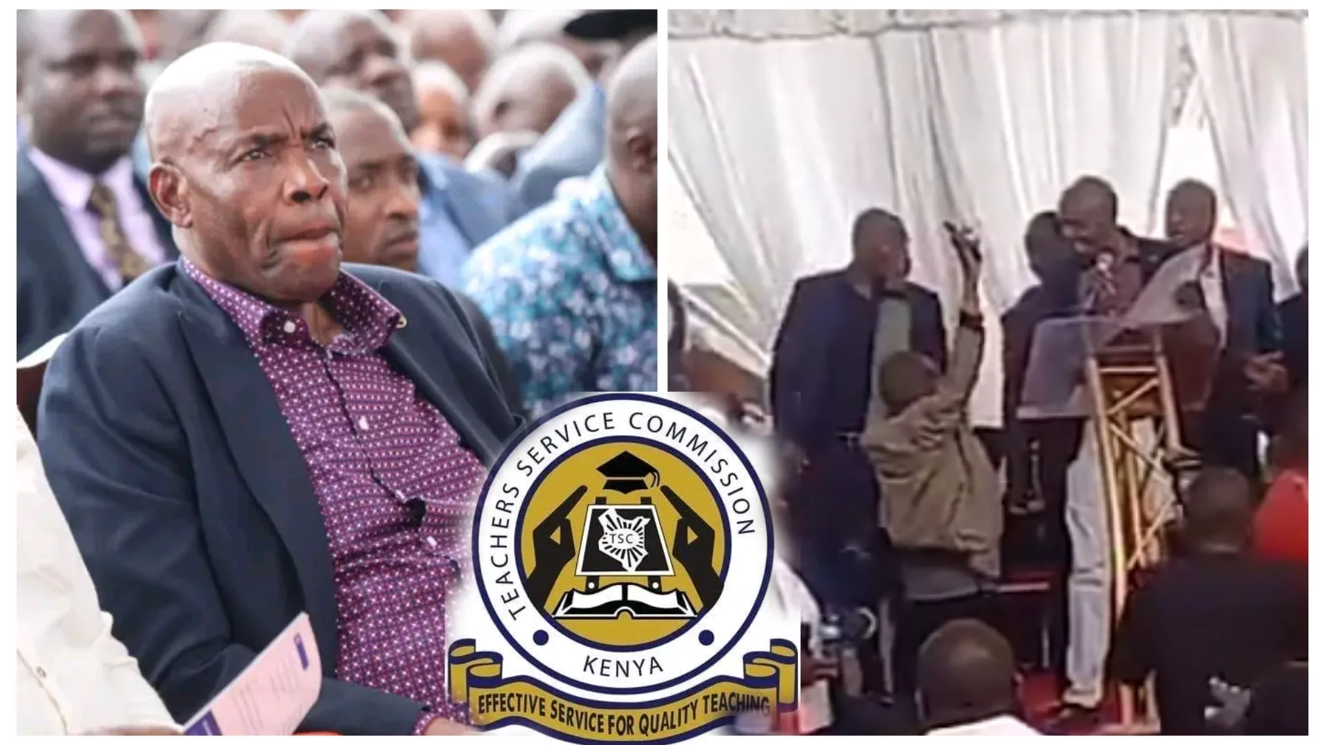 Education CS Ezekiel Machogu gives TSC Employment letters during a burial