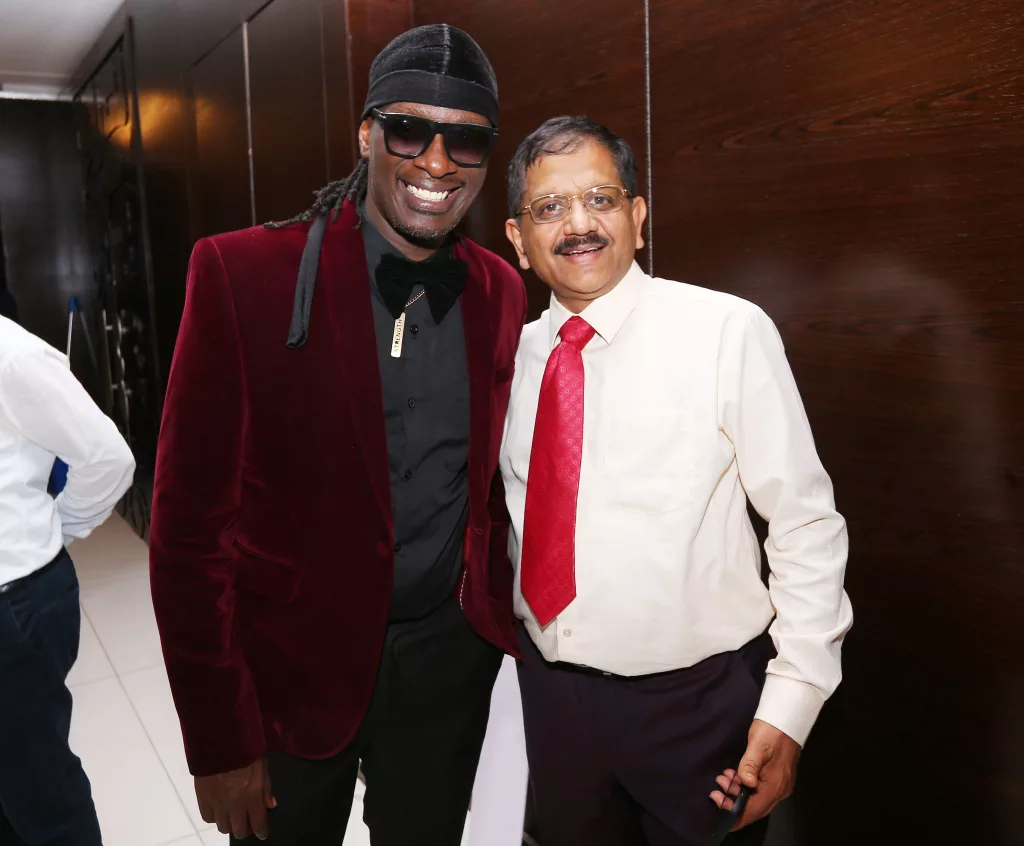 Kenyan musical artiste and celebrity David Mathenge aka Nameless shares a light moment with PZ Cussons Managing Director Sekar Ramamoorthy when the firm announced a new partnership with him as Imperial Leather brand ambassador